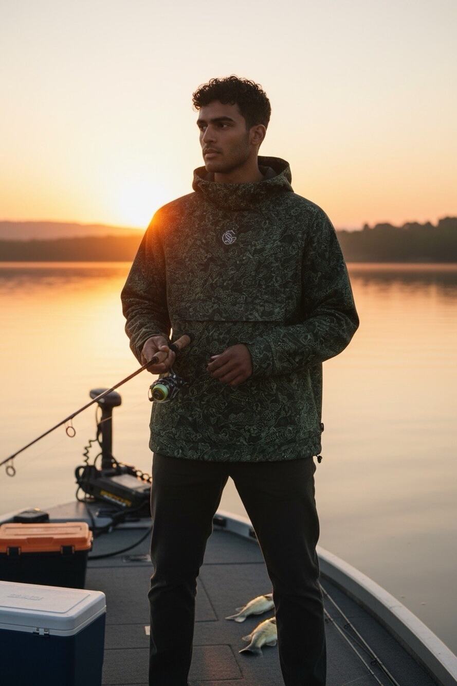 Googan Squad Hoodie Men's M Green Black Largemouth Bass AOP Ultimate Hoodie